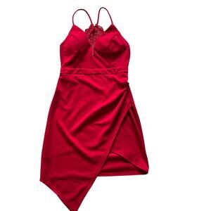 Emerald Sundae Red asymmetrical dress Lace Zip Back Mini Dress Bust Padding Lg